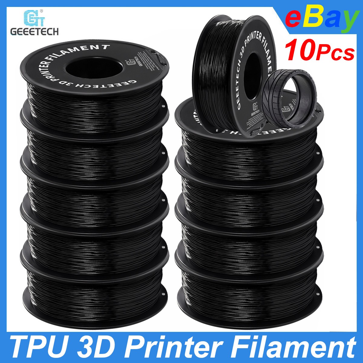 10x GEEETECH TPU Filament 1.75mm 1KG Black 3D Printer Filament High Elasticity