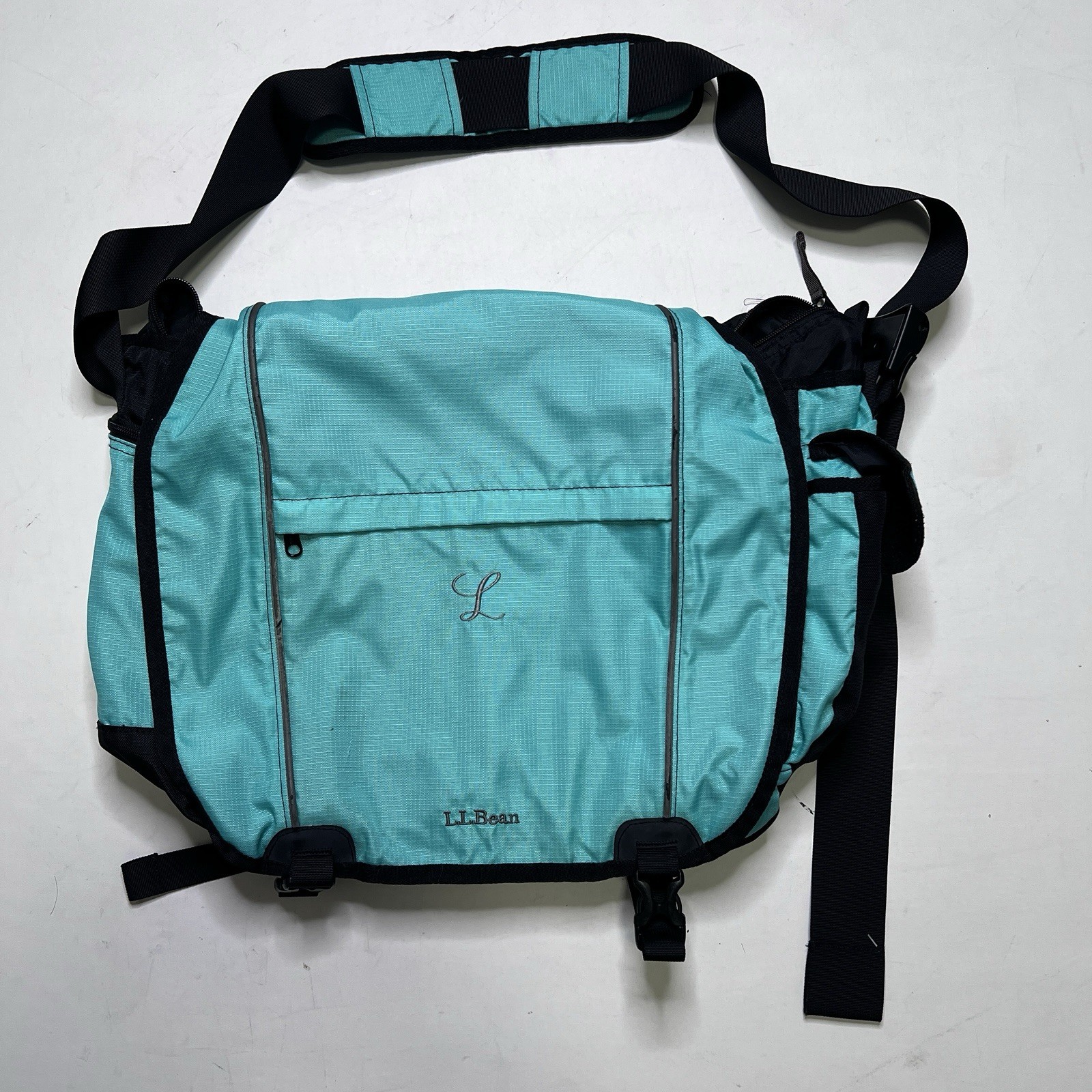 Vintage L.L. Bean Turquoise Computer Nylon Ripstop Commuter  Messenger Bag