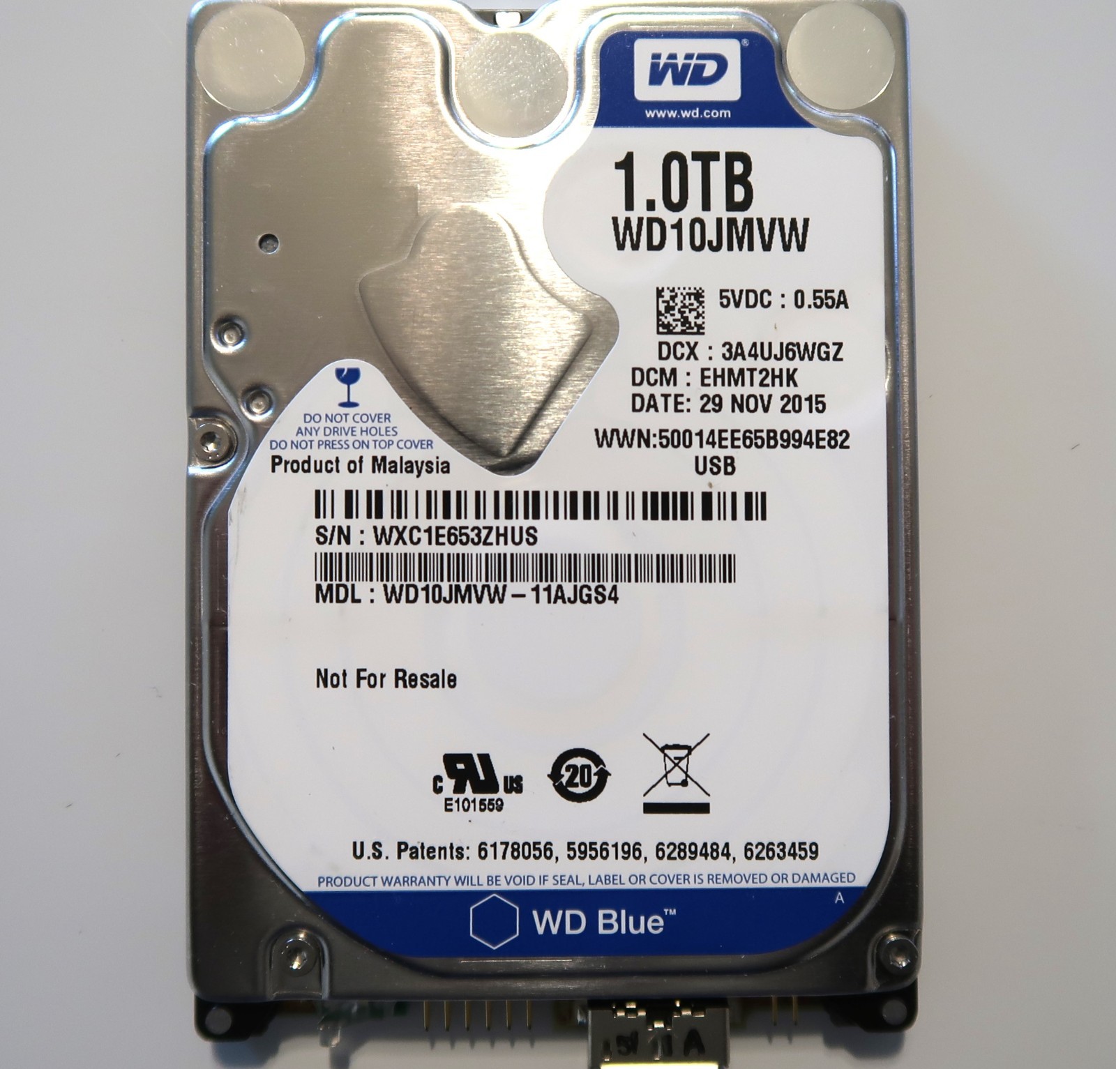 WD10JMVW-11AJGS4 EHMT2HK Malaysia (WXC1) Cap: 1TB Internal USB HDD NOV/2015