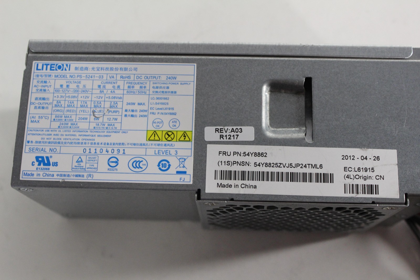 IBM Lenovo FRU 54Y8862 Liteon PS-5241-03 Power Supply PSU