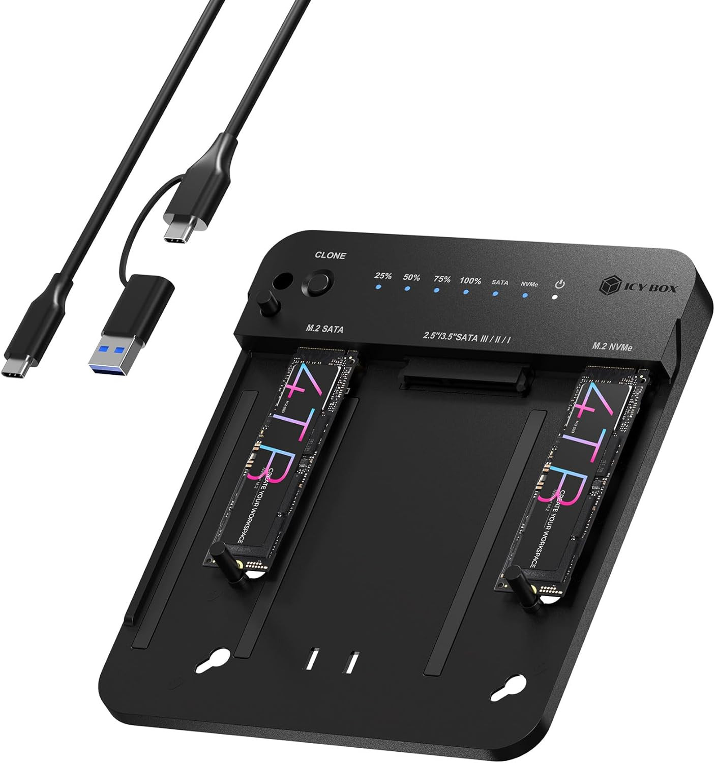 M.2 Nvme & SATA SSD/HDD Docking Station,  USB-C 10 Gbps Dual Bay Hard Drive Clon