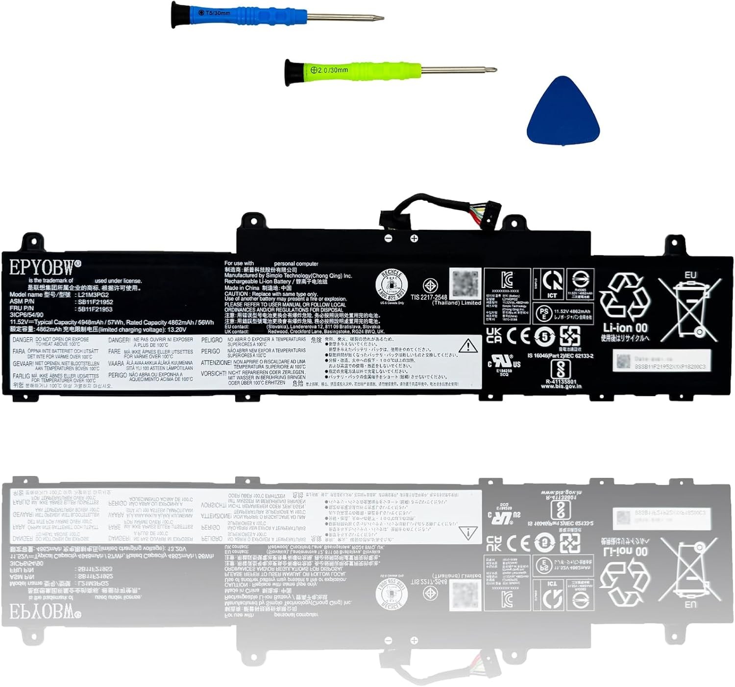 L21M3PG2 Laptop Battery 57Wh 4948mAh Series L21D3PG2 L21C3PG2 Compatible