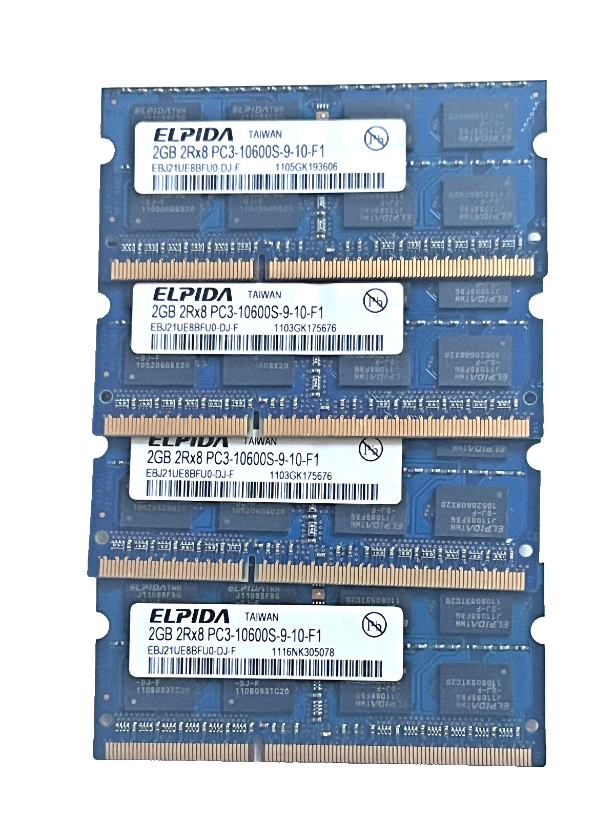 ELPIDA 4 x 2GB (8GB) Laptop RAM Memory 2Rx8 PC3-10600S EBJ21UE8BFU0-DJ-F TESTED