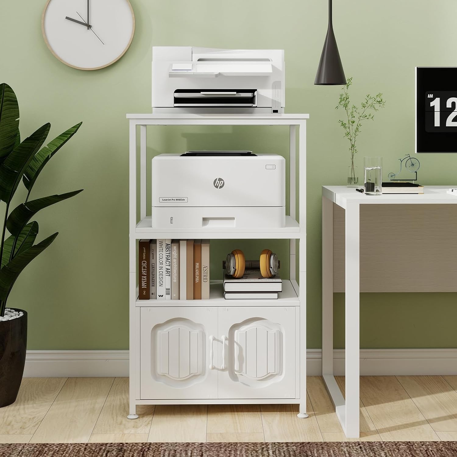 4 Tier Printer Stand File Cabinet w/Adjustable Open Shelves White