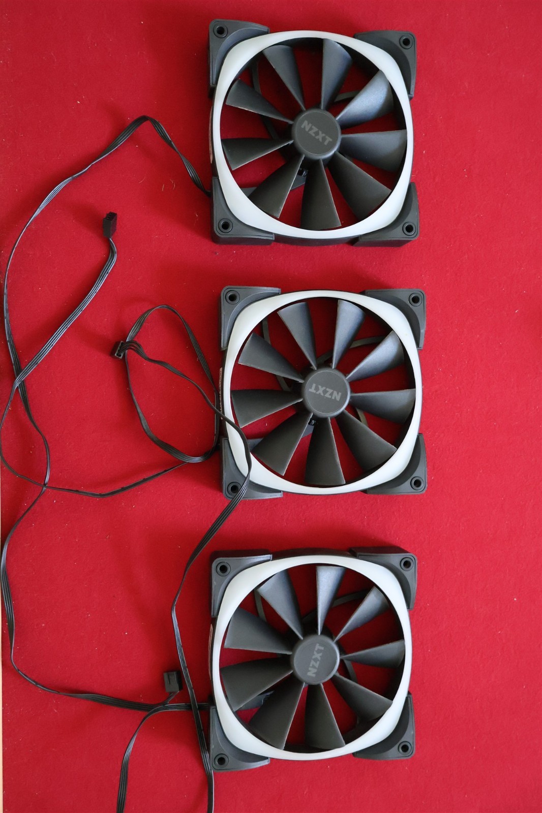 Lot of 3 NZXT Aer RGB 2 140mm PWM Case Fans HF-28140-B1 Black + RGB Cables