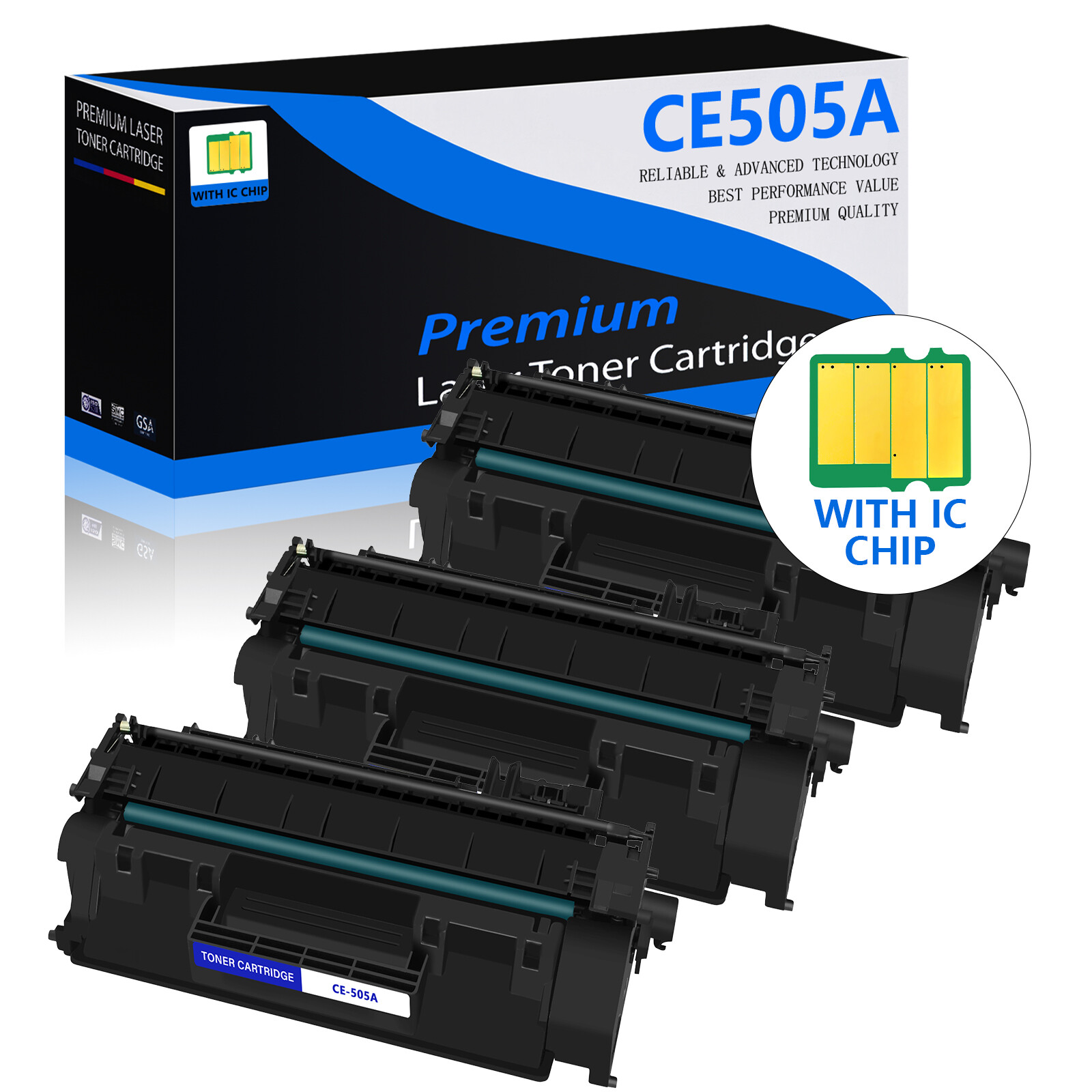 3 Pack CE505A 05A Toner Cartridge for HP LaserJet P2035D P2050 P2055D Printer