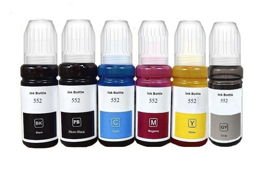 Pack of 6  colors BK/PB/C/M/Y/ GY ink refill bottle  T552 552  ET-8500 ET-8550