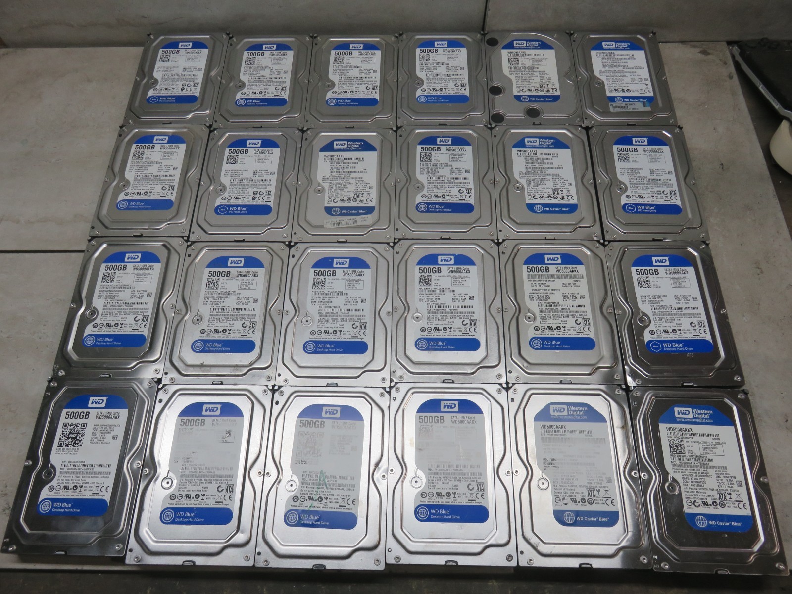 Lot of 20 Western Digital Blue 500GB 7200RPM 32MB SATA III 3.5" HDD Hard DRIVE