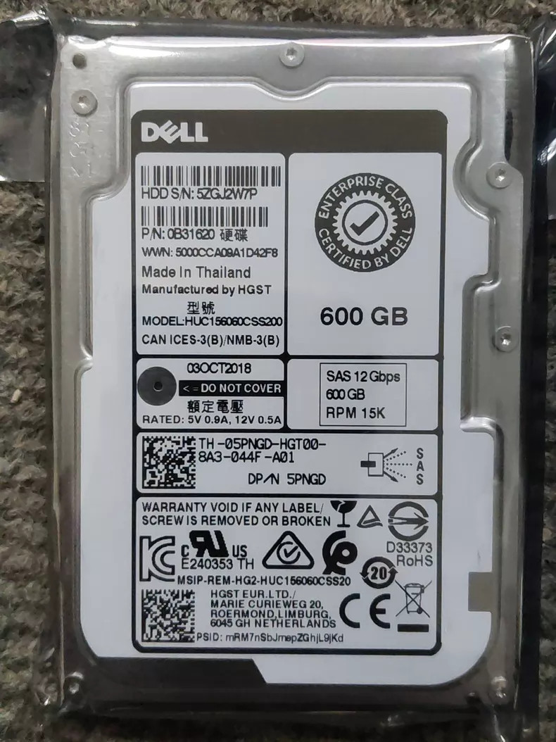 5PNGD DELL 05PNGD HUC156060CSS200 600GB 15K 12Gbps SAS 2.5" Hard Drive HDD