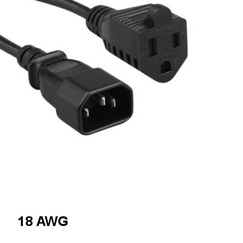KNTK 1ft AC Power Cord NEMA 5-15R to IEC-60320 C14 18 AWG 10A 125V SVT Cable