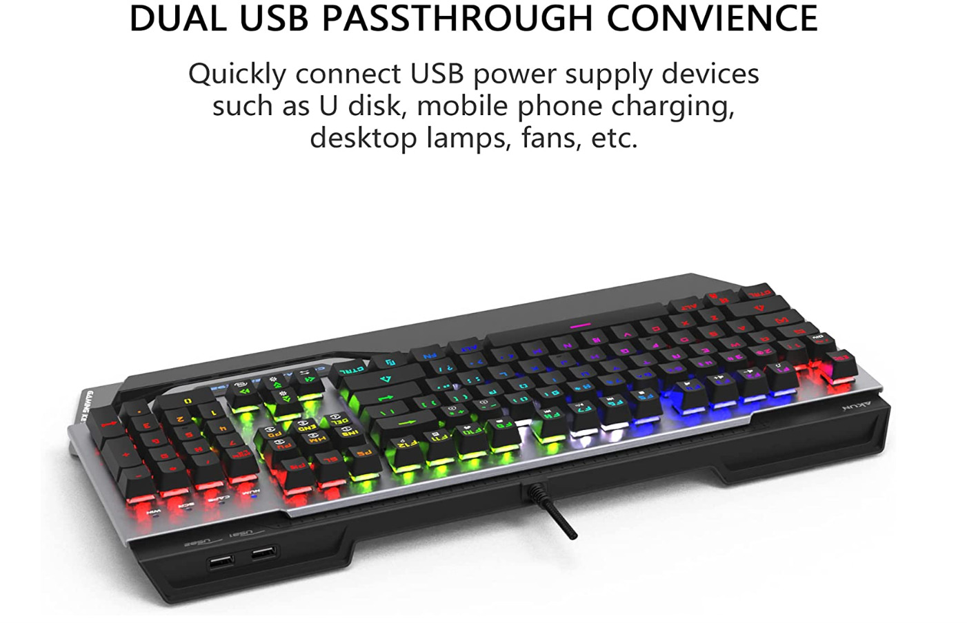 Full-Size Mechanical RGB Gaming Keyboard w/ Blue Switches & USB Passthrough