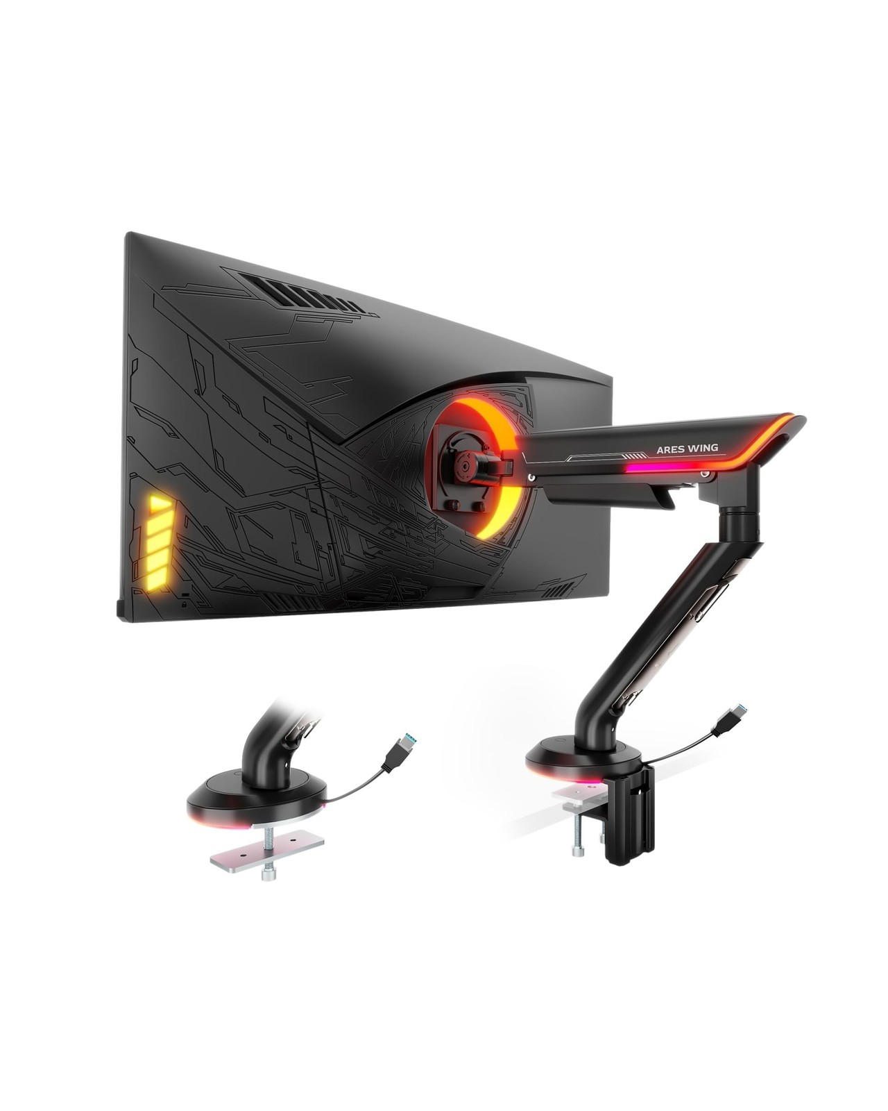 ARES WING Single Monitor Mount with RGB, Heavy-Duty Gaming Monitor Arm fits f...