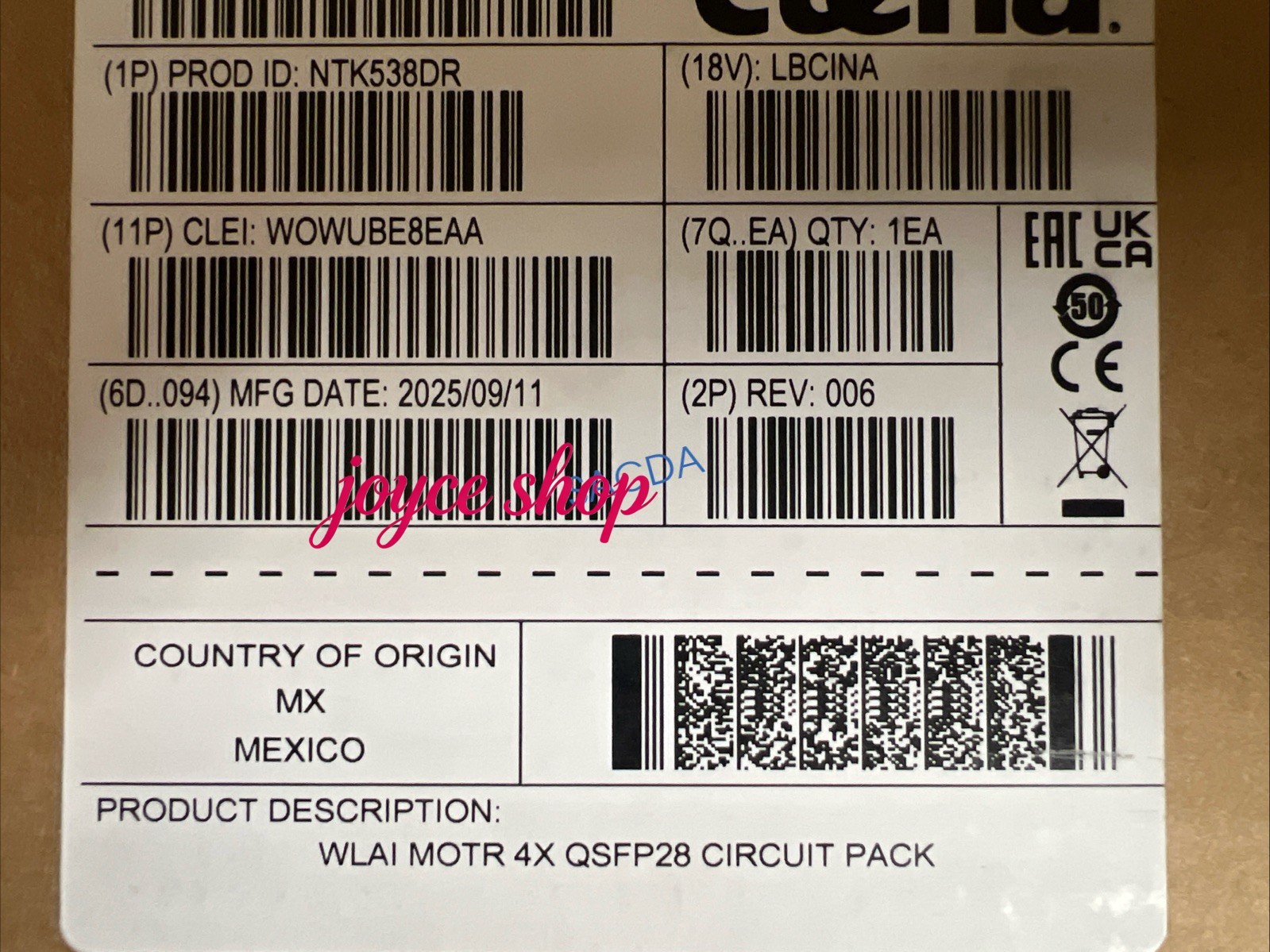 Ciena NTK538DR wlai motr 4xqsfp28 circuit pack