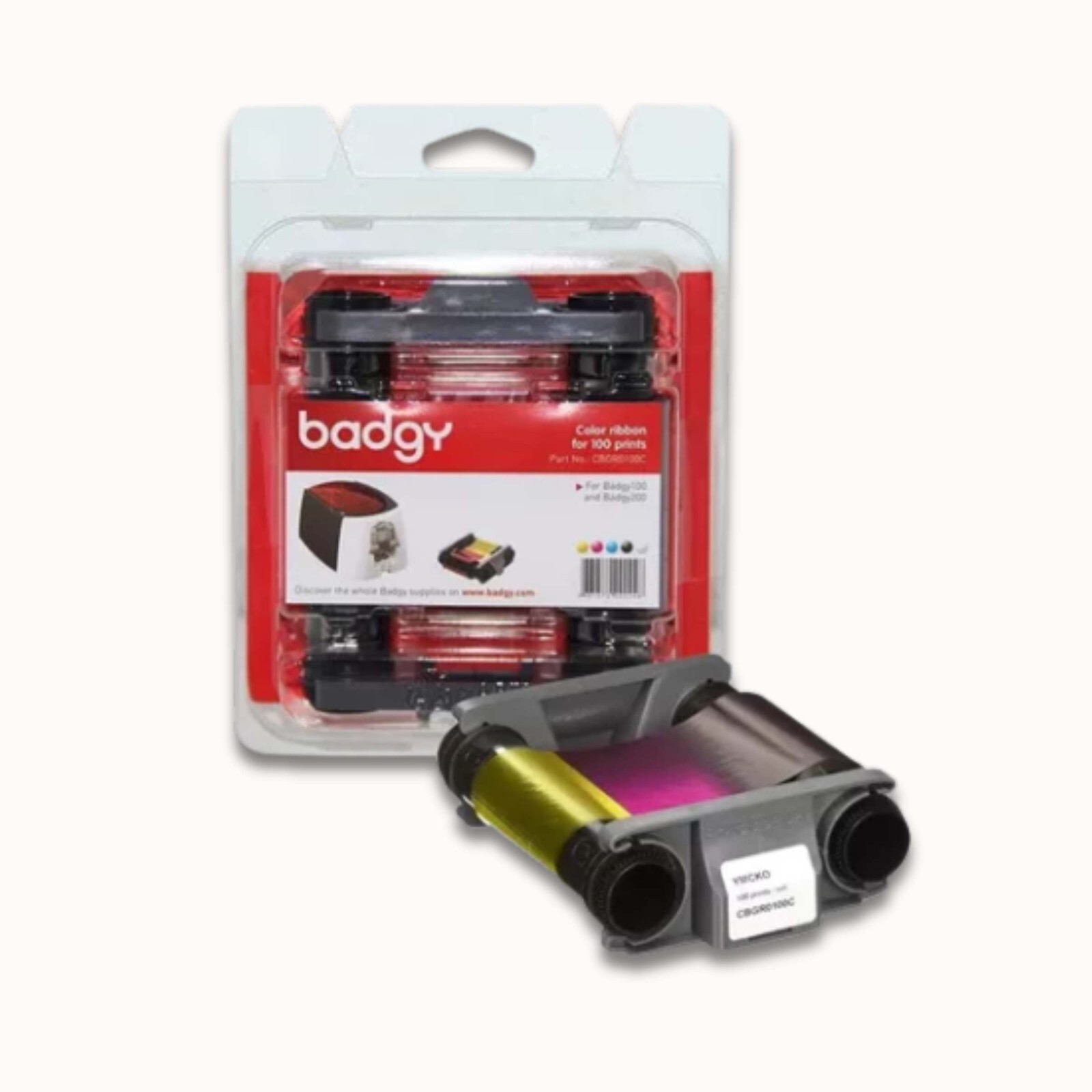 BOX 10 UNITS - Evolis Badgy200 Badgy100 CBGR0100C YMCKO Color Ribbon-100 Prints