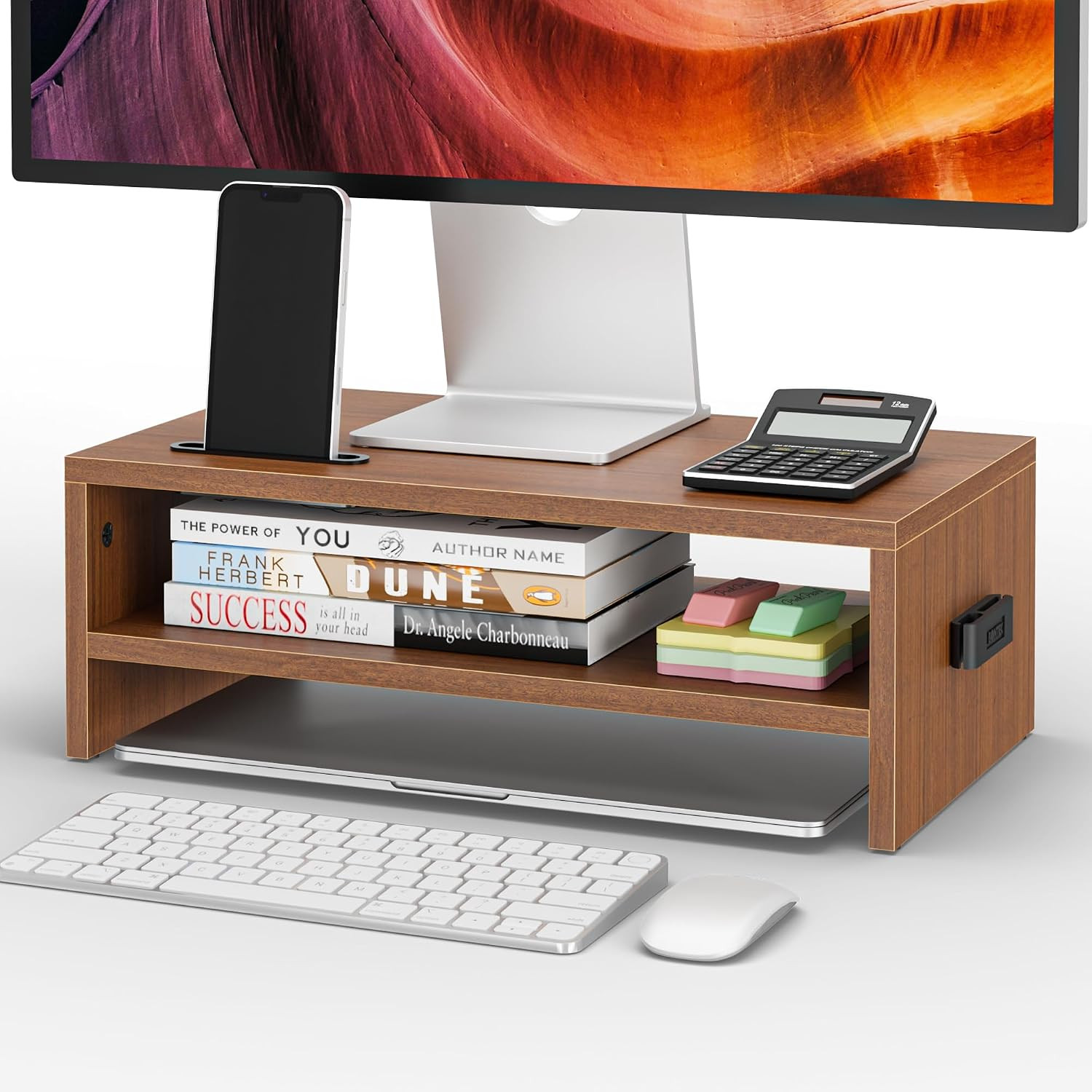 Wooden Monitor Stand Riser for Desk, 2-Tier Computer Monitor Stand