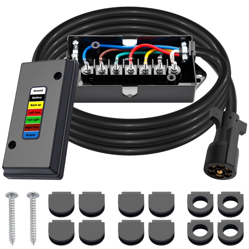 CheeMuii 7 Way Trailer Wiring Harness Kit 8 FT Trailer Cord with 7 Pin Trailer P