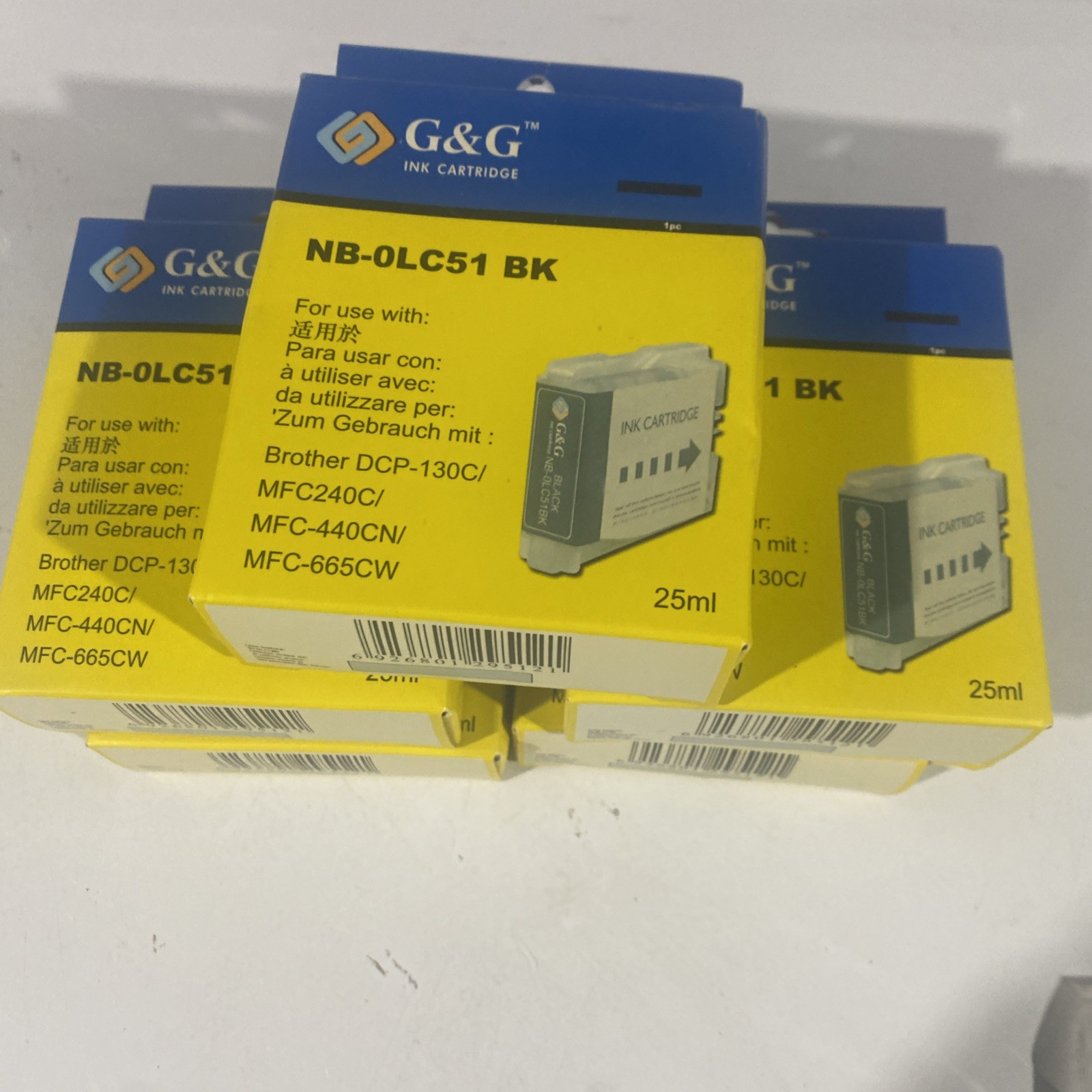 Lot Of 5 G&G Black Ink Cartridges NB-0LC51 Brother DCP Series
