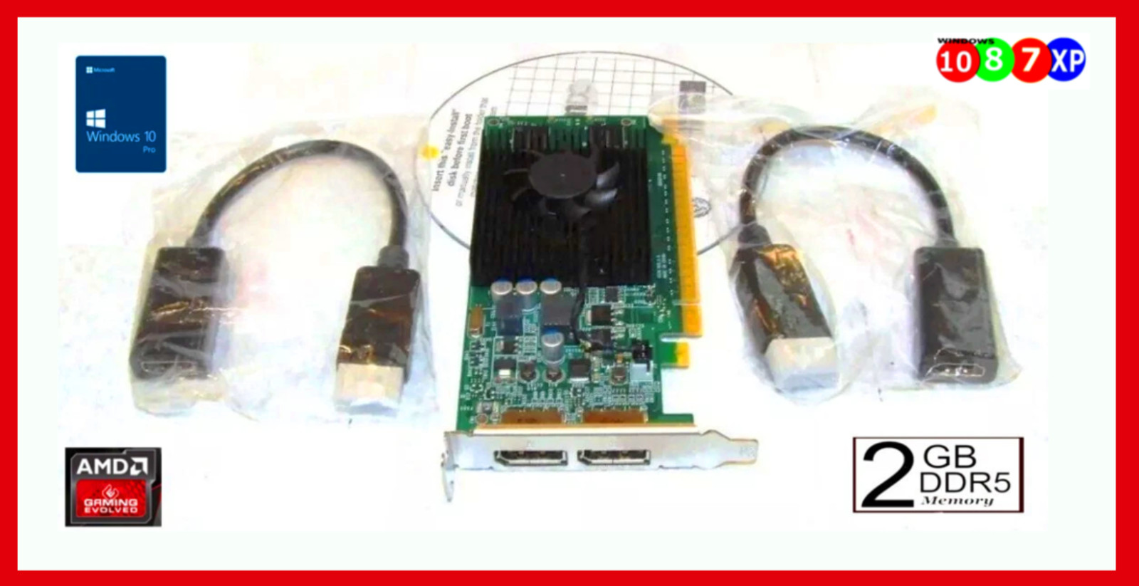 2GB DDR5 DUAL HDMI Video Card 50Watt Pkg. Includes 2 DP to HDMI adapters Dell HP