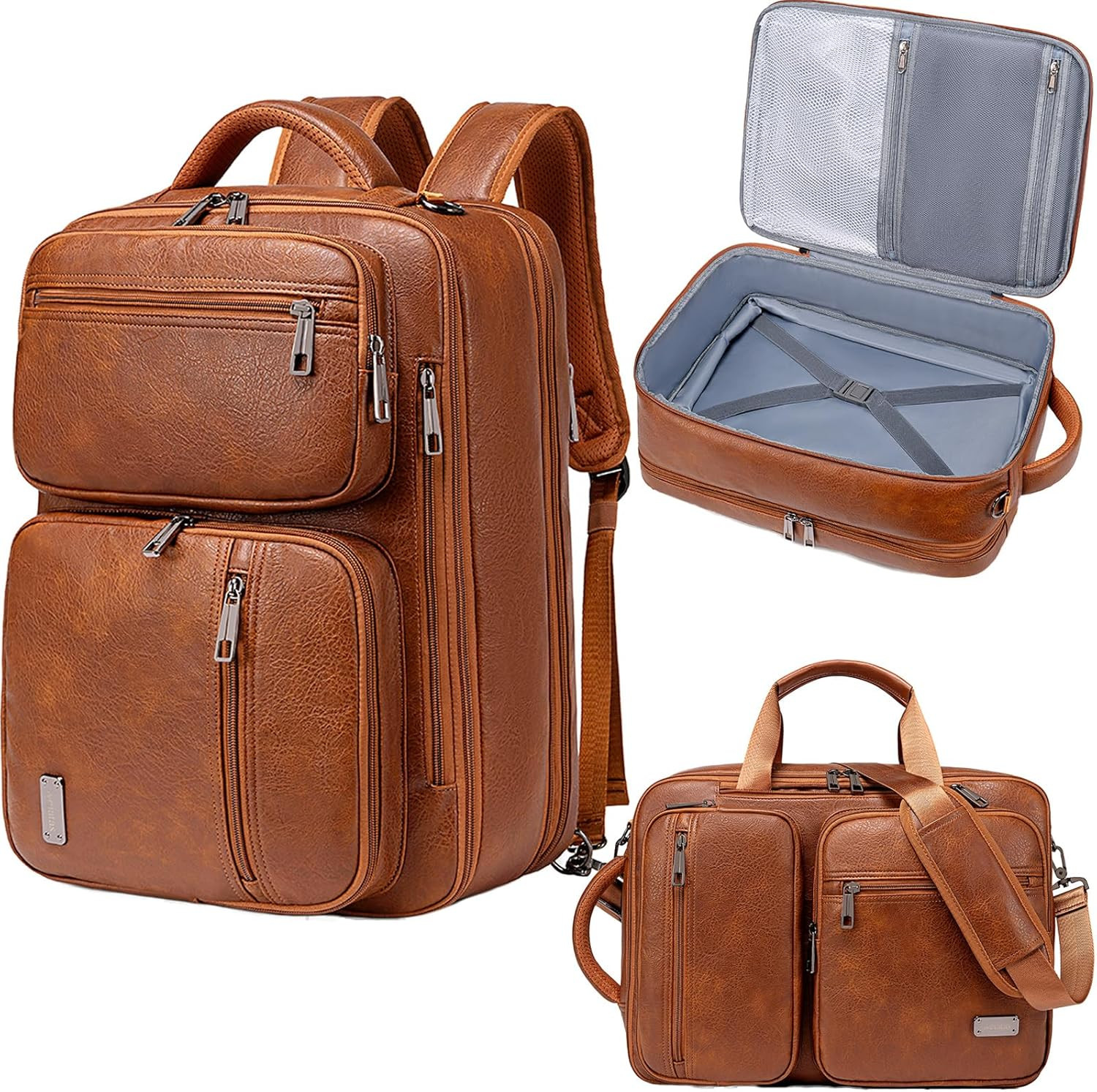 3-In-1 Vegan Leather Convertible Laptop Bag for Men Women, Expandable Travel Bac