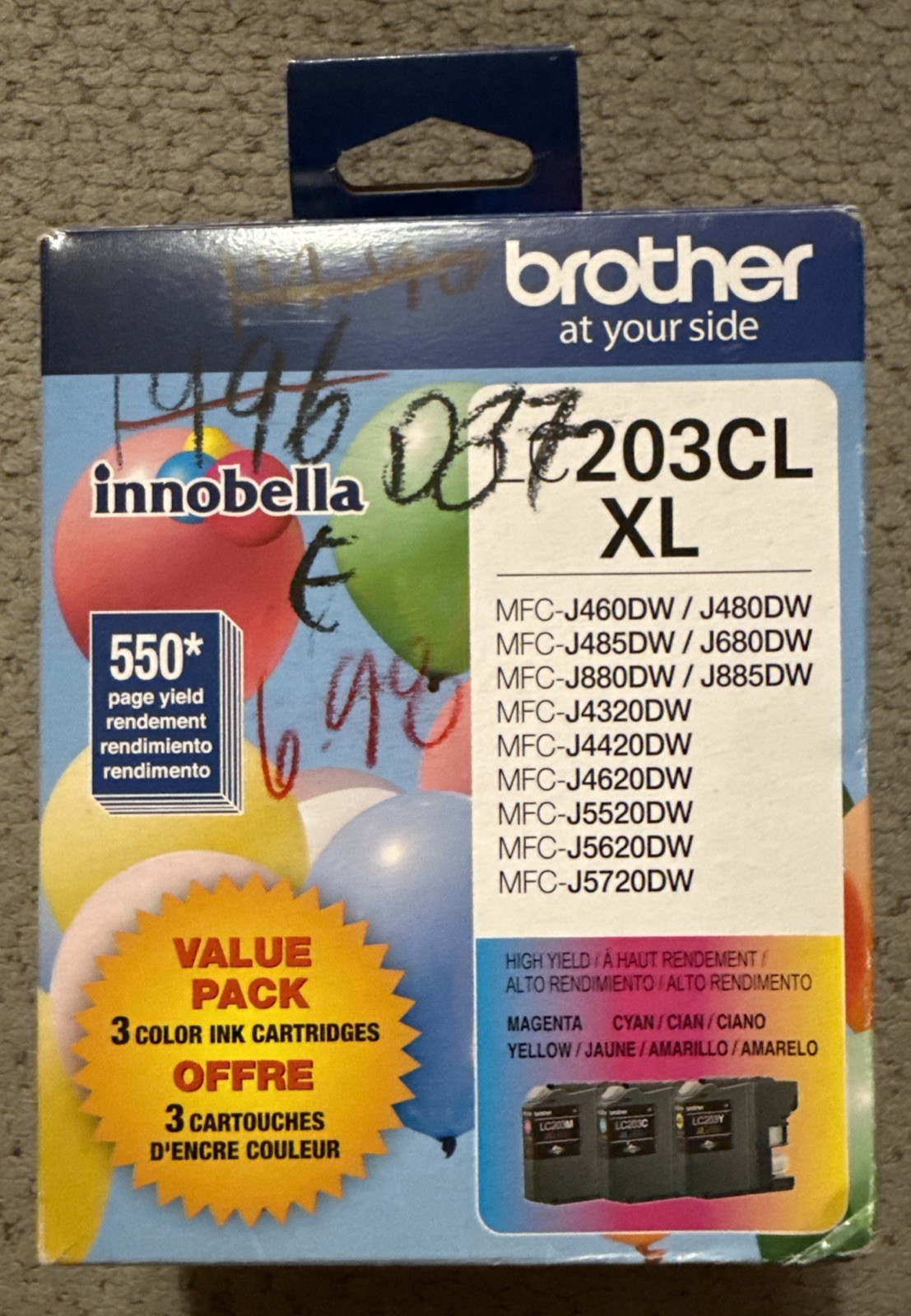 Brother LC203CL XL 3-Pack Color Ink Cartridges Magenta Cyan Yellow Sealed Packs