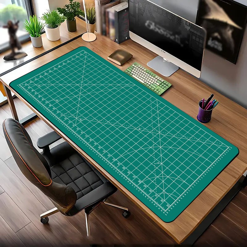 Extra Large Gaming Mouse Pad Desk Mat, Minimalist Green Grid Design Keyboard P