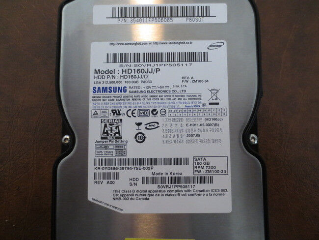 Samsung HD160JJ/P REV.A FW:ZM100-34 (P80SDT) 160gb 3.5