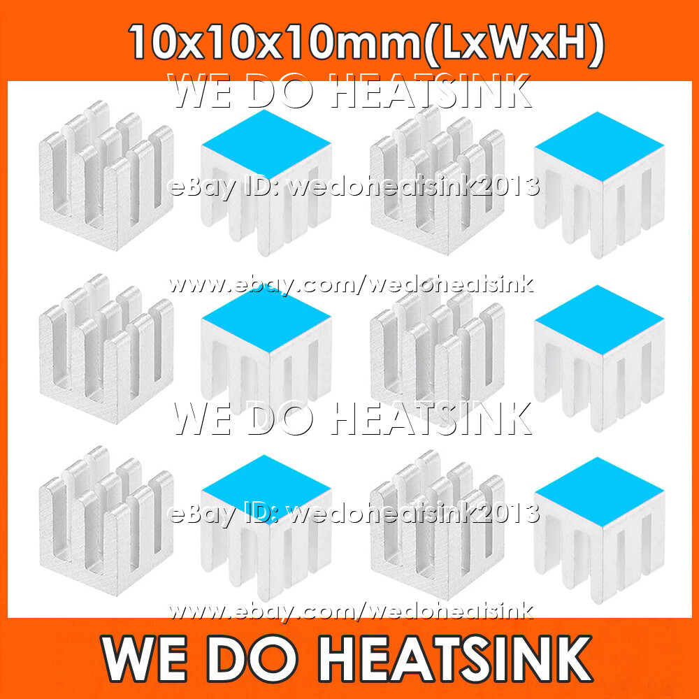 10x10x10mm Silver / Black Slotted Anodized Aluminum Heatsink With Adhesive Tapes