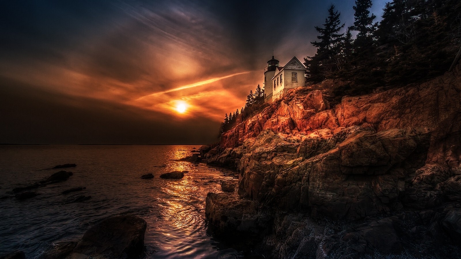 Landscape nature sunset sea coast lighthouse sky halo r Custom Gaming Mat Desk