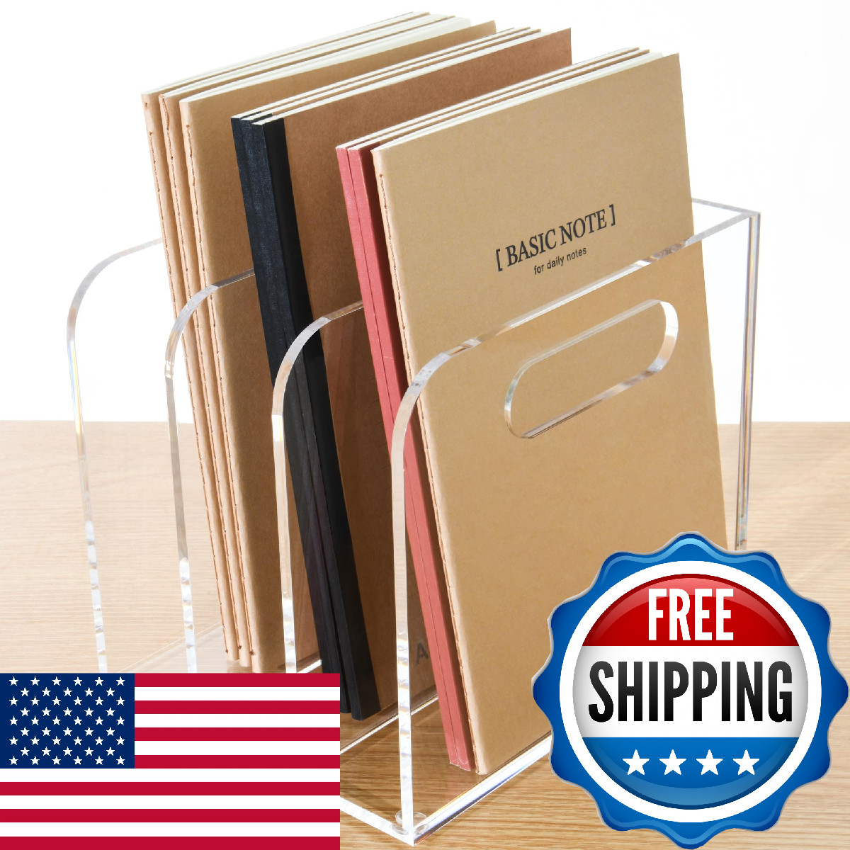 AIMOLLY Clear Acrylic Organizers - 3 Vertical Compartments Acrylic Folder Organi