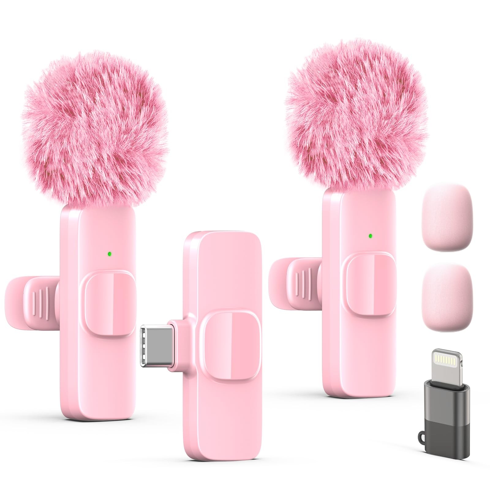 LIZHUZHONG Wireless Lavalier Lapel Microphone for iPhone, iPad, Small, Pink