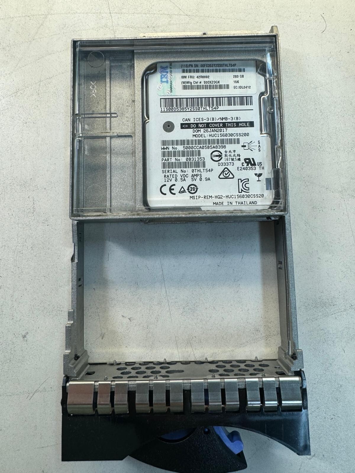 IBM 42R6692 283GB 44V6853 44V6861 44V4436 44V4812 SAS 3G 3.5'' HDD W/ Blank Tray