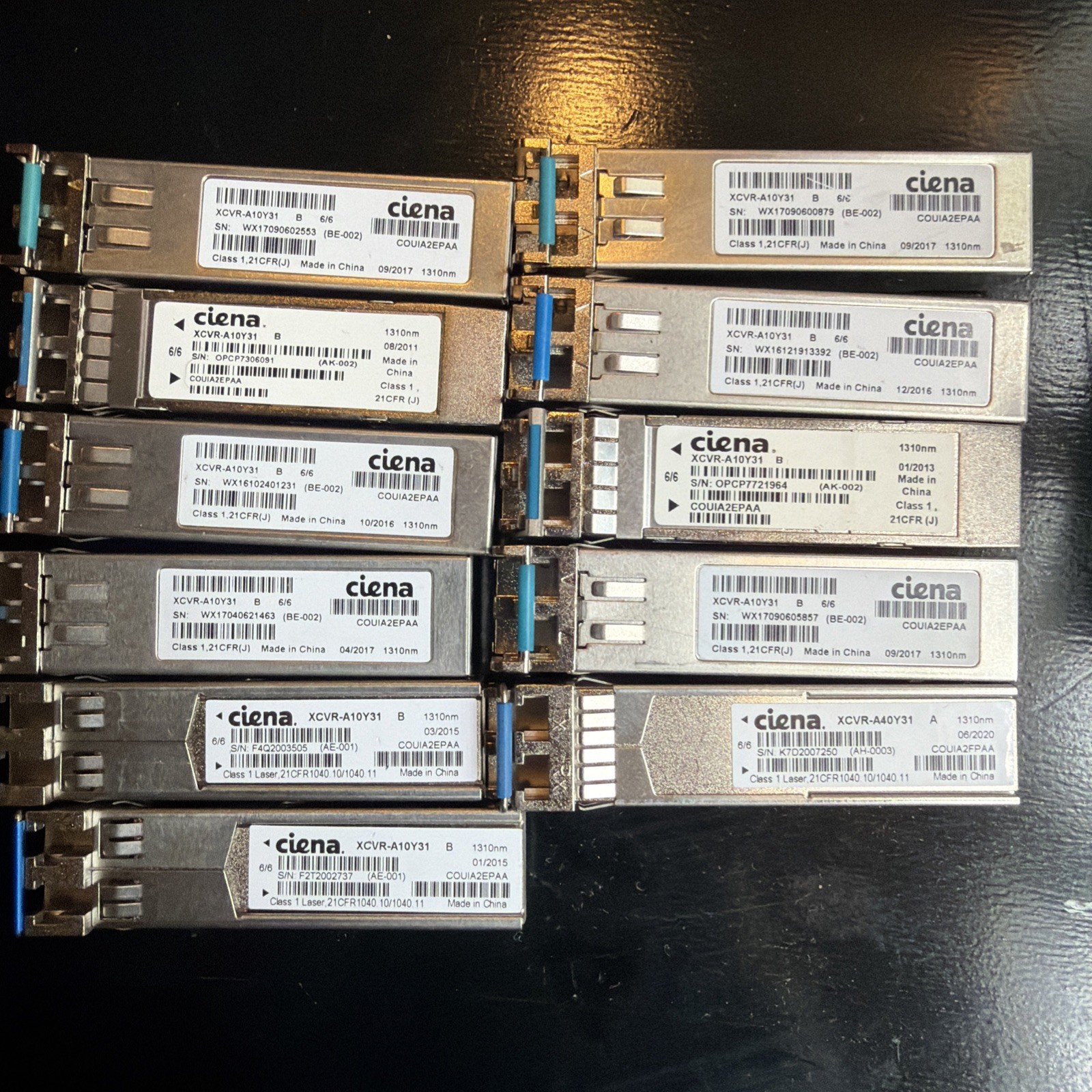 Lot Of 11x Ciena XCVR-A10Y31 SFP Transceiver 100M/1GIG LC Connector 10 KM Used