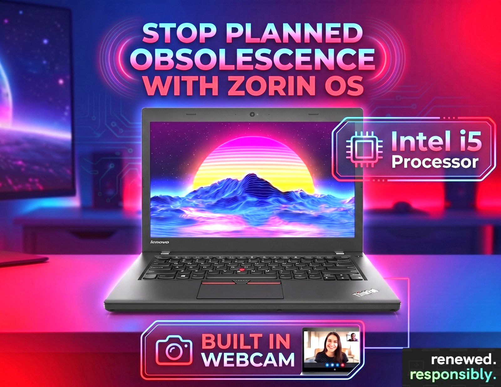 Lenovo ThinkPad Laptop: Intel i5 8GB RAM 256GB SSD Zorin Core Edition