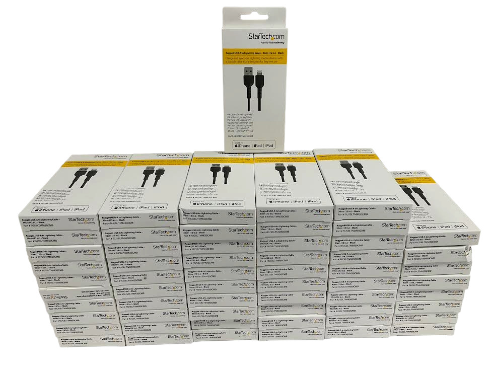 58 PACK NEW StarTech RUSBLTMM30CMB  Rugged USB-A to Lightning Cables 30cm(12 in)