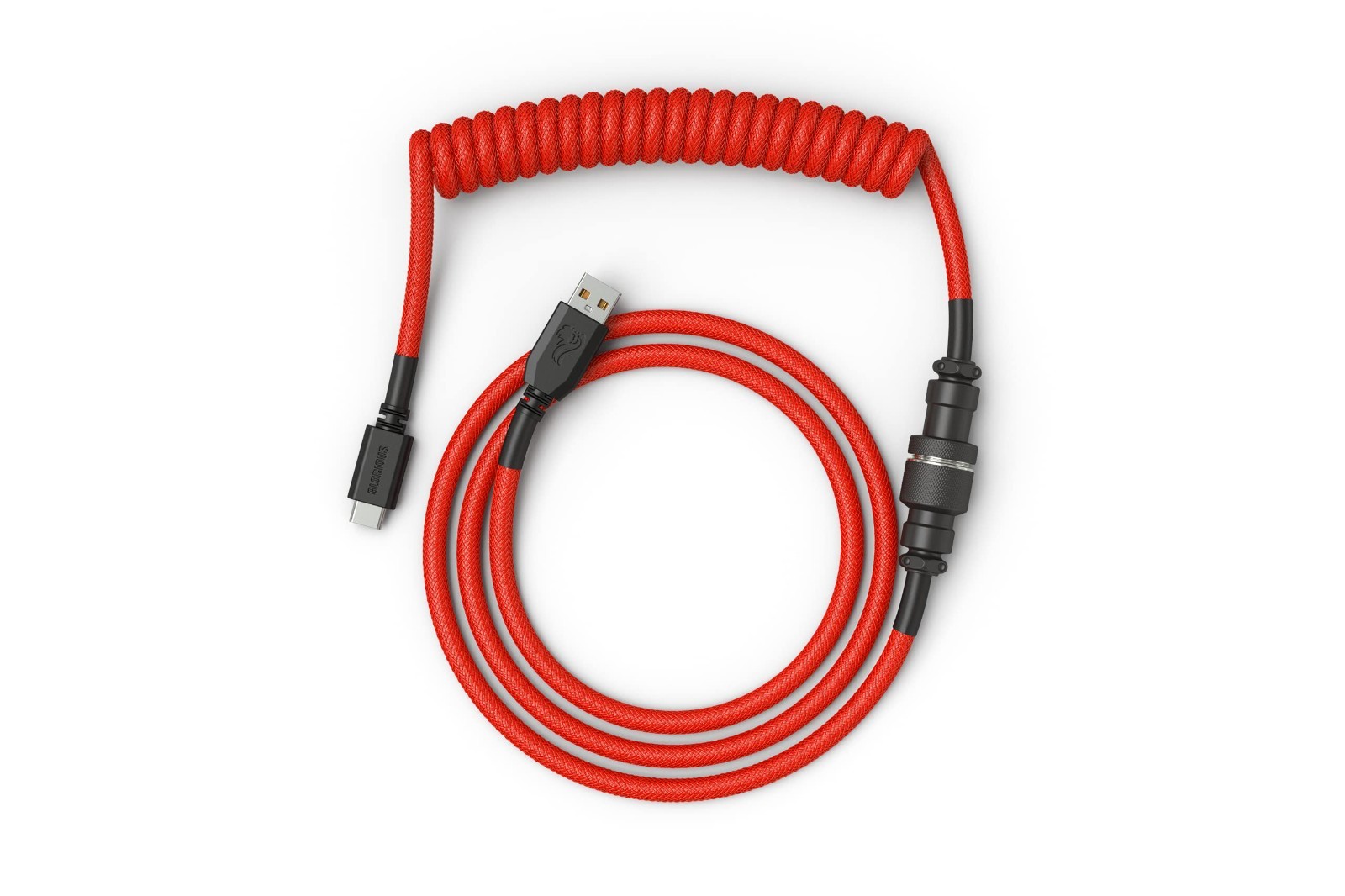 Coiled Red Braided USB C Keyboard Cable - Non Tangle Gaming Cord