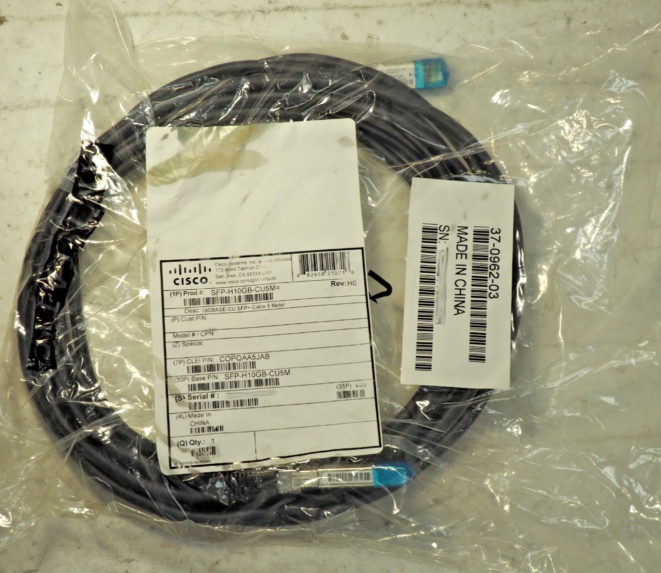 Cisco SFP-H10GB-CU5M 37-0962-03 10GBase-CU 5M SFP+ Copper Twinax Fibre Cable
