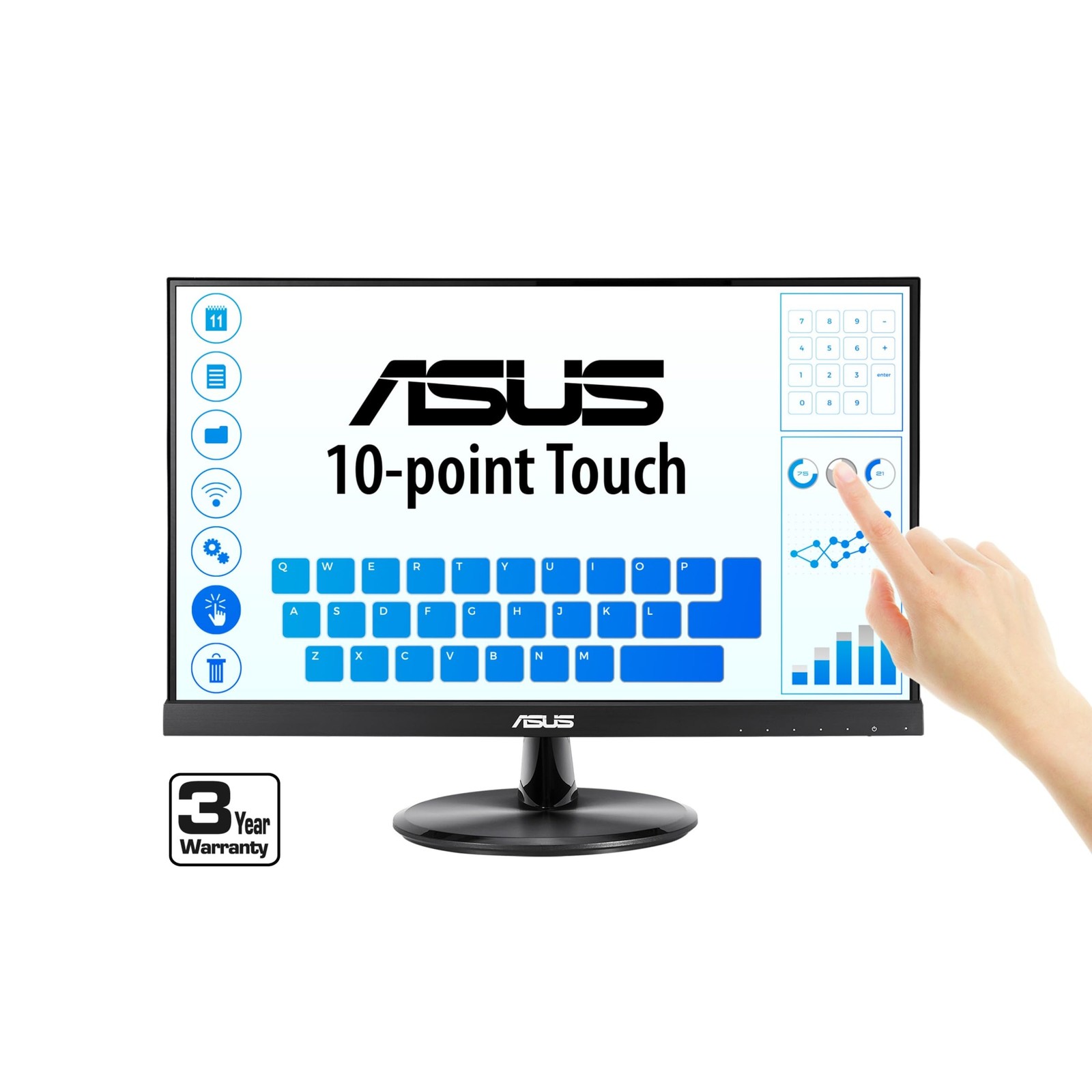 Touchscreen Monitor 22 Inch 1080P FHD IPS HDMI VGA ASUS VT229H Black
