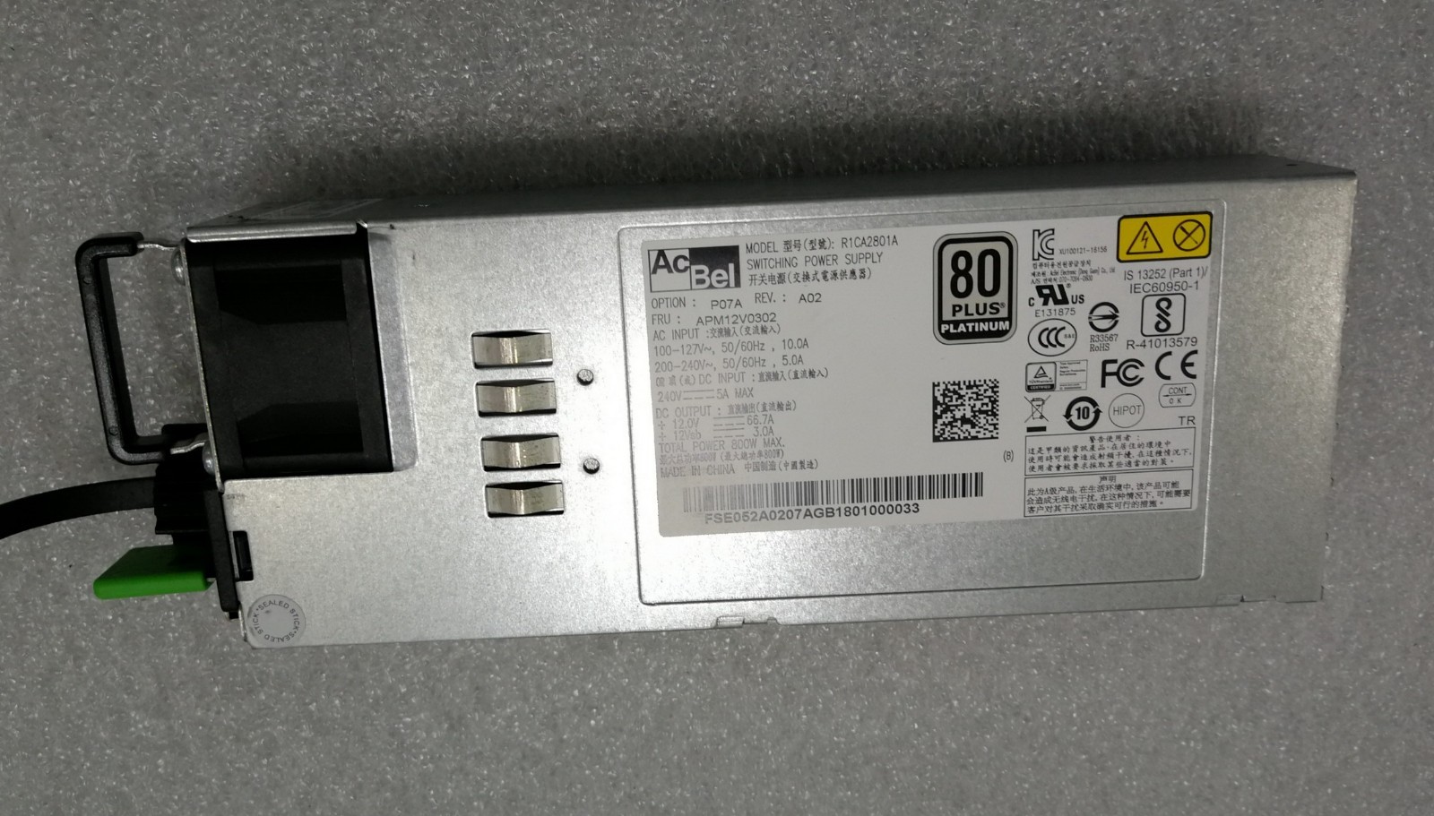AcBel R1CA2801A 800W Power Supply Module Replacement, New
