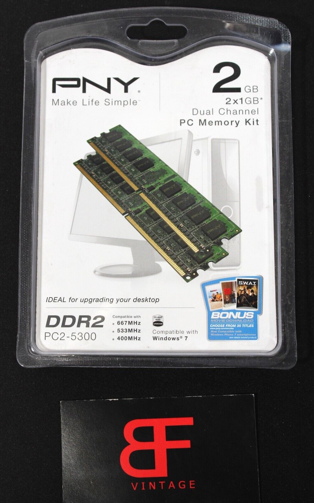PNY DDR2 PC2-5300 2 GB (2X1 GB) Dual Channel PC Memory Kit New Sealed EL3057H