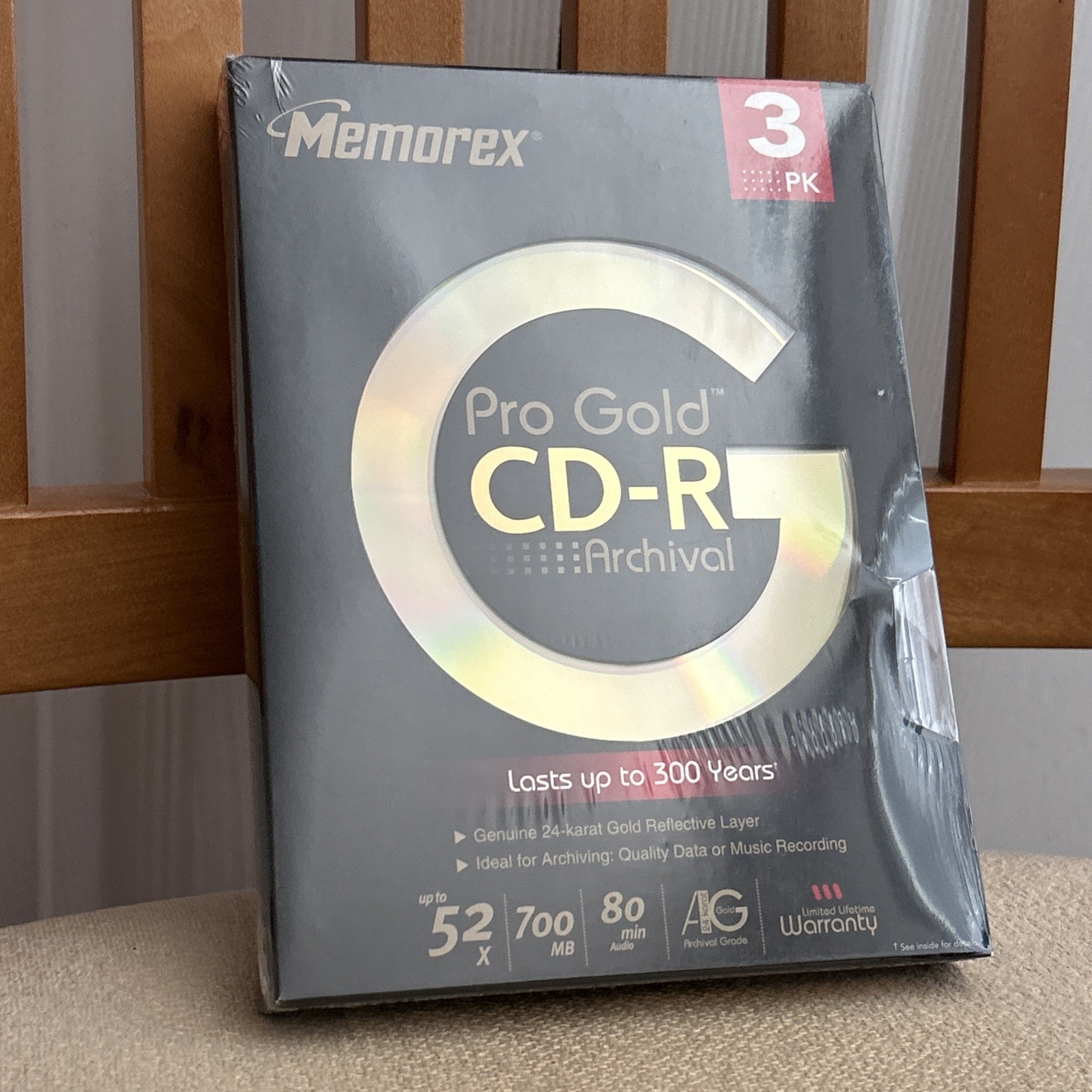 Memorex Pro Gold CD-R Archival 3 Pack 52X 700MB 80 Min 24K Gold New Sealed