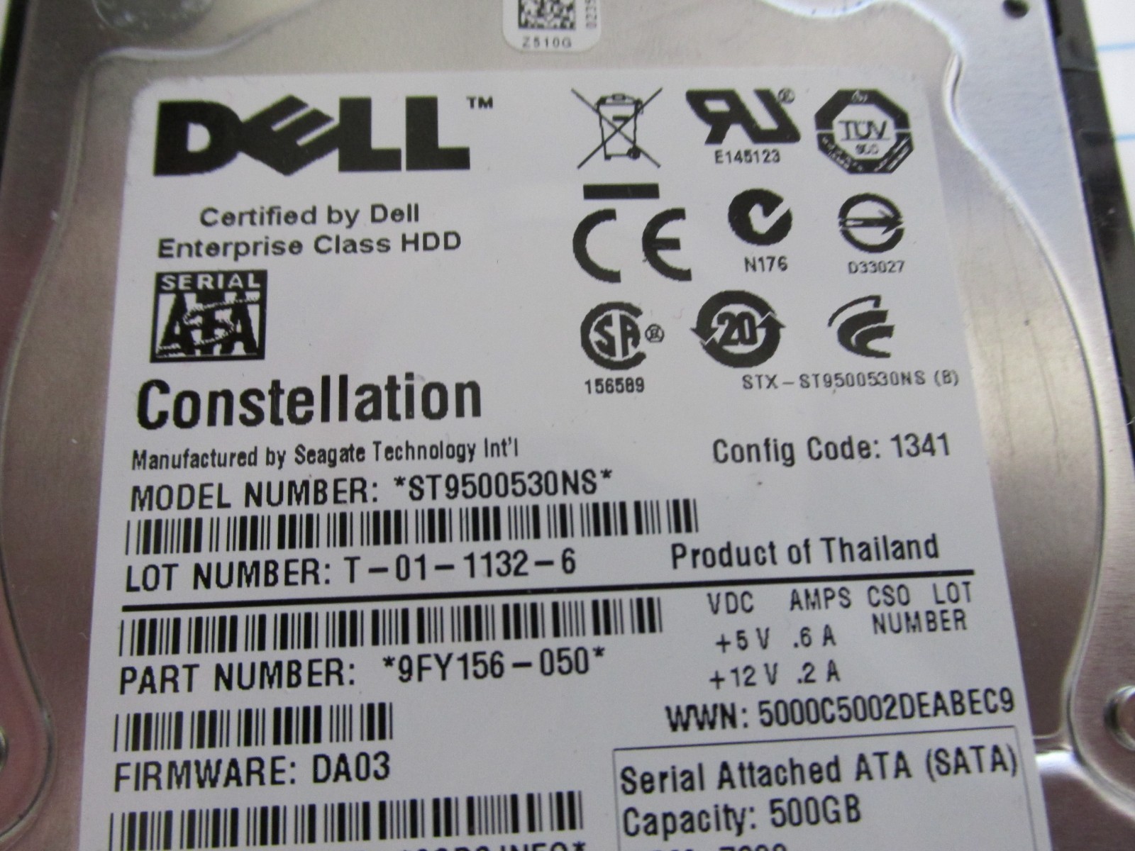Dell 9fy156-050 Seagate Enterprise HDD 500GB 2.5" ST9500530NS FOR HP PROLIANT