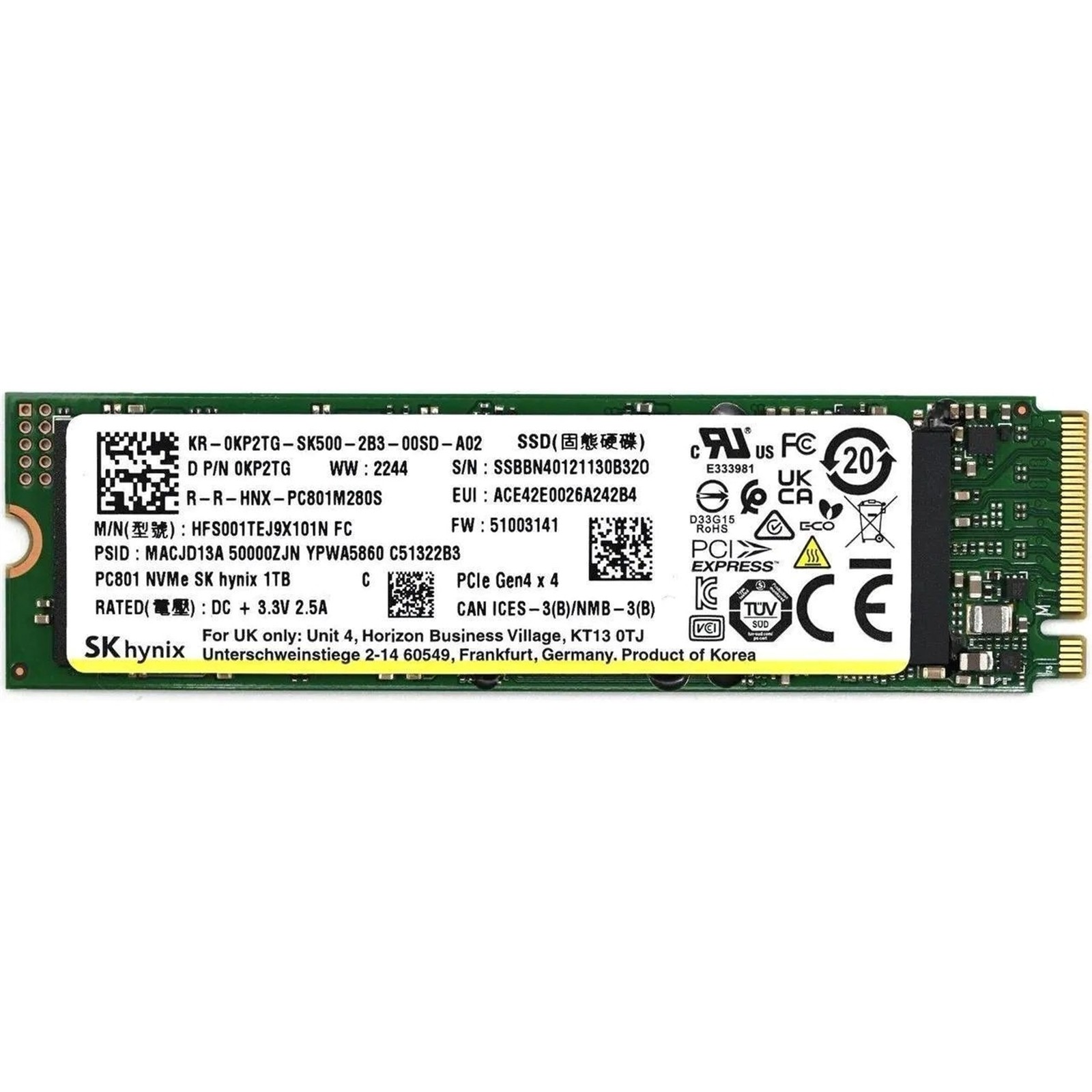 SK Hynix 1TB PC801 M.2 NVMe PCIe Gen4x4 2280 SSD