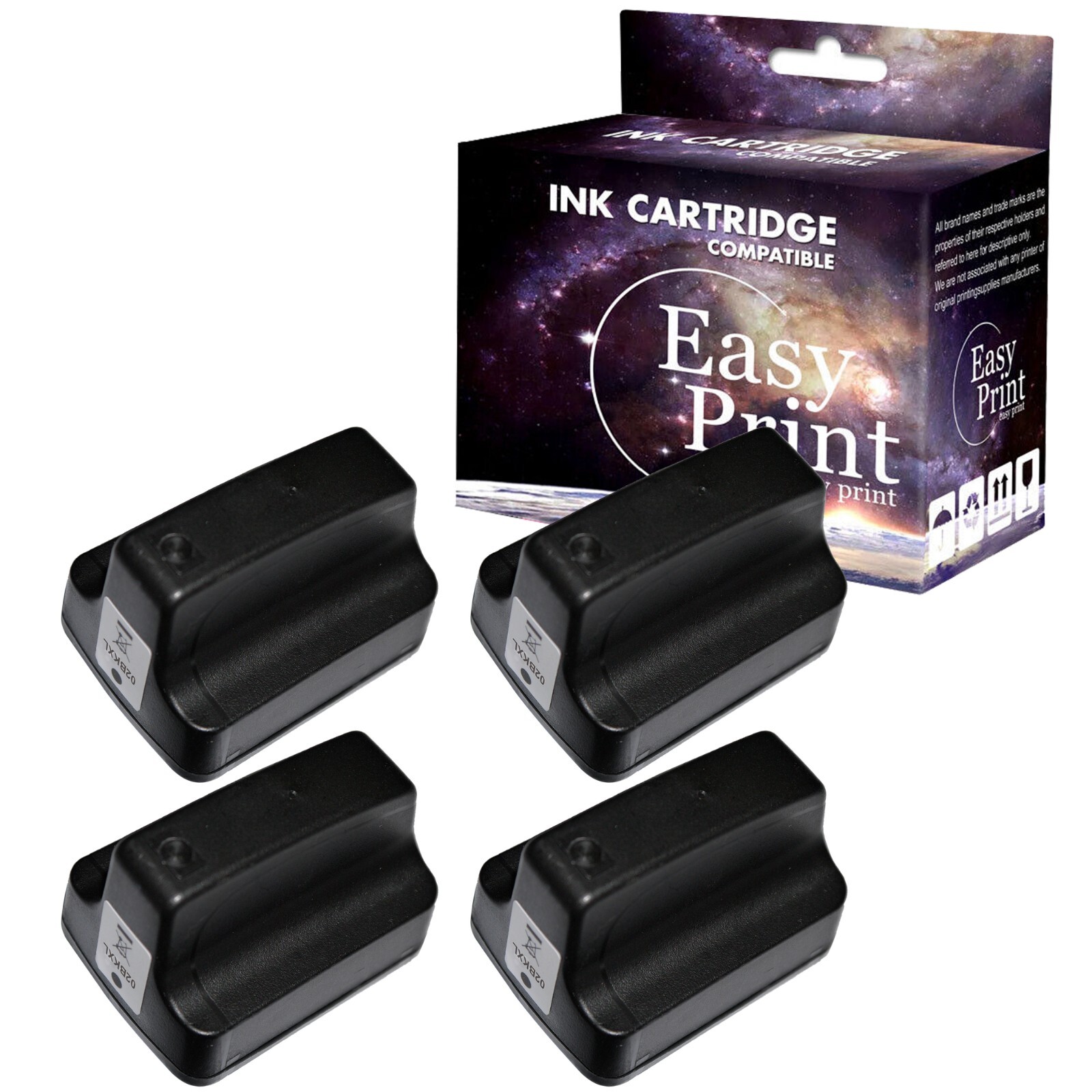 4PK replace for HP 02 Black Ink Cartridge for PhotoSmart 3108 3110 C7200 Printer
