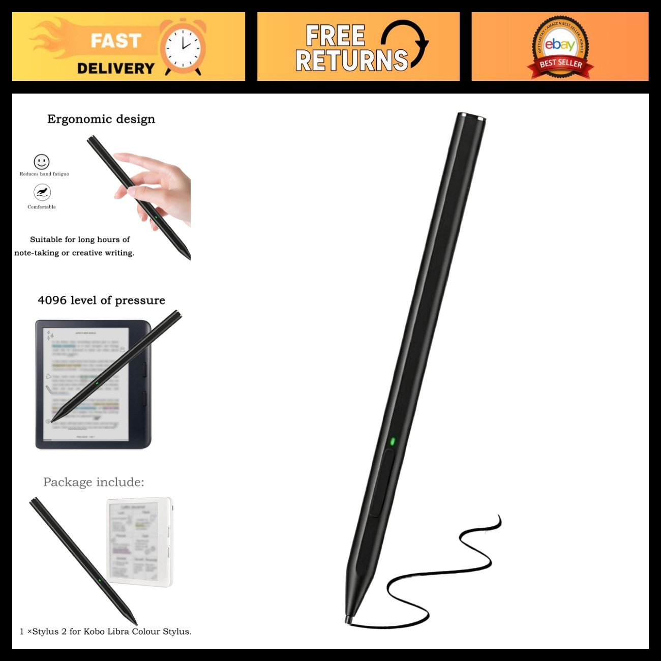 Stylus Pen for Kobo Libra, Clara, Sage eReaders - 6" & 7" Kaleido™ Compatible