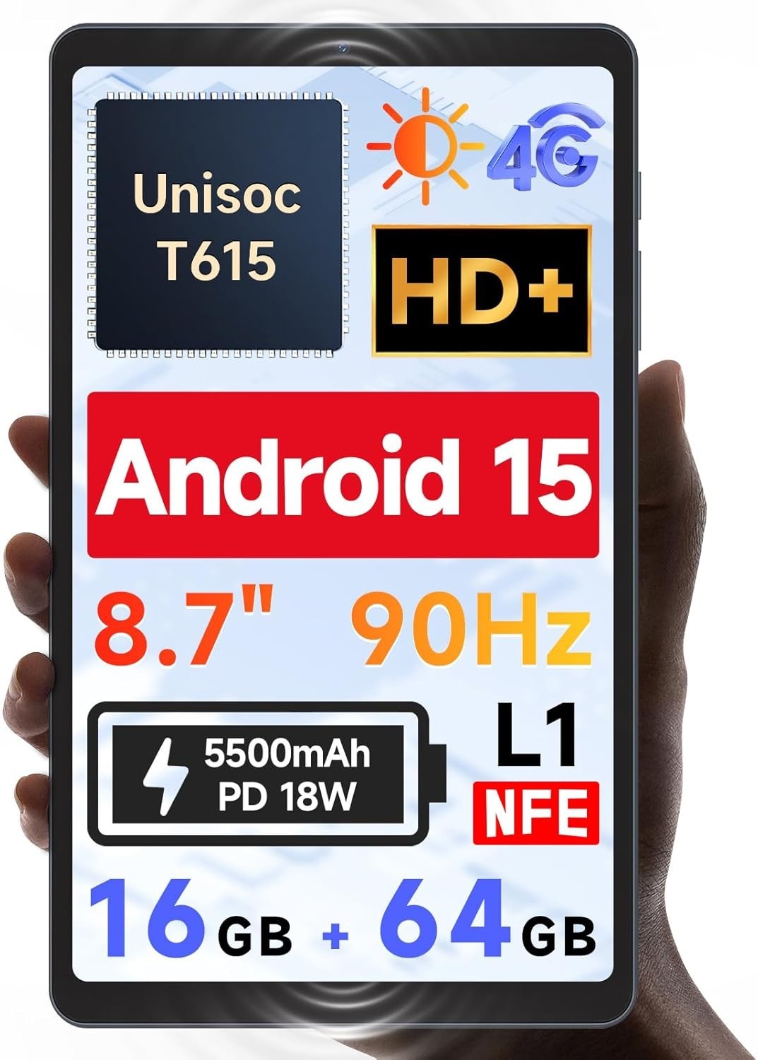 BNCF 8.7" Tablet 16+64GB 4G T615 8Core HD IPS 5MP Wi-Fi Android Unlocked Good