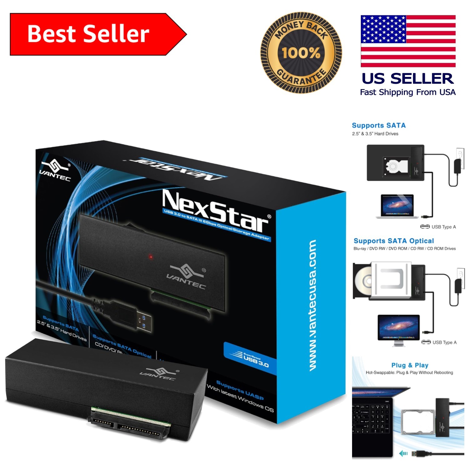 Compact NexStar USB 3.0 to SATA Adapter for Blu-Ray/DVD Drives - Travel Friendly