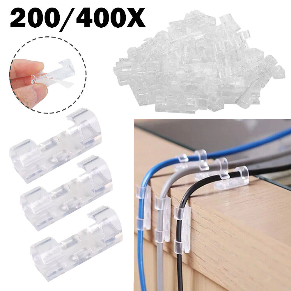 200/400X Cable Clips Self-Adhesive Tie Cord Management Wire Organizer Clamp