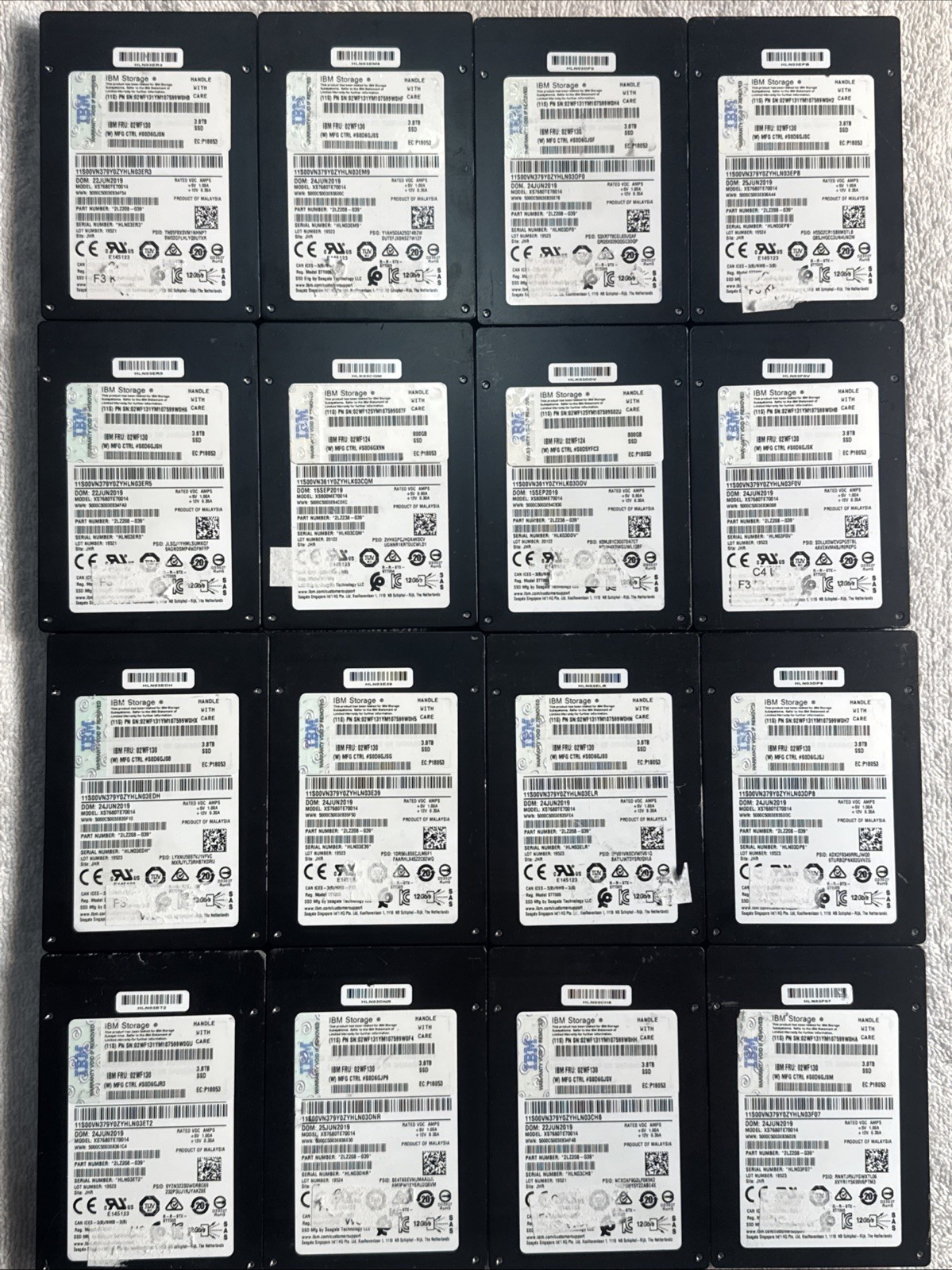 Lot of 16 IBM 02WF130 3.8TB 24Gbps SFF 2.5" 528b SAS SSD Internal SSD