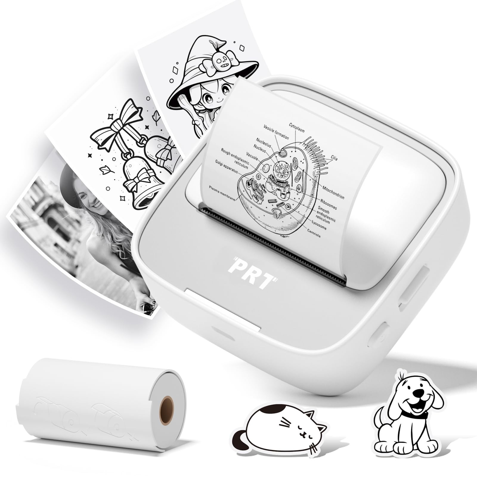 PRT Mini Sticker Printer, Portable Thermal Printer with 1Roll Sticker Paper