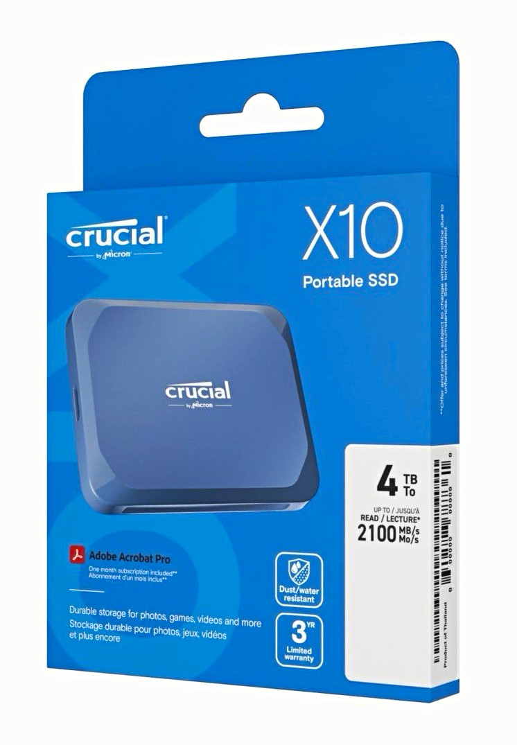 Brand new Crucial X10 4TB Portable External SSD 2100MB/s Blue Dust